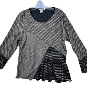 Vintage Y2K Notations Blouse Top Grunge Size Large Lettuce Hem Artsy Eclectic